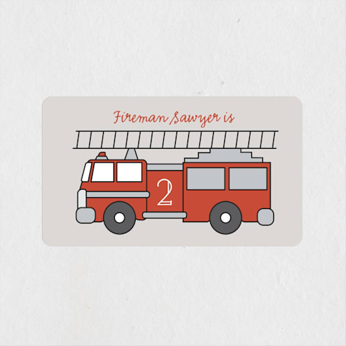 This is a firetruck kids stickers with standard by Korry Brown called fire house party printing on uncoated sticker paper in sticker