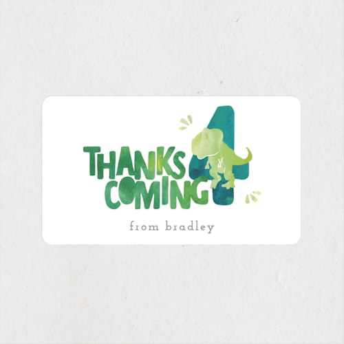 This is a lime kids stickers with standard by Cindy Denning called dino party printing on uncoated sticker paper in sticker