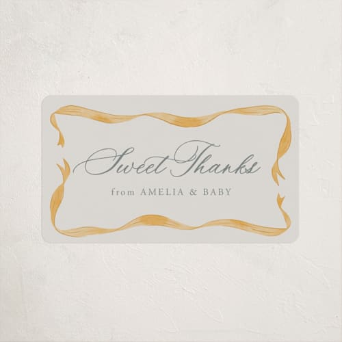 This is a orange blossom baby shower favor labels with standard by Lehan Veenker called vintage bow printing on uncoated sticker paper in sticker