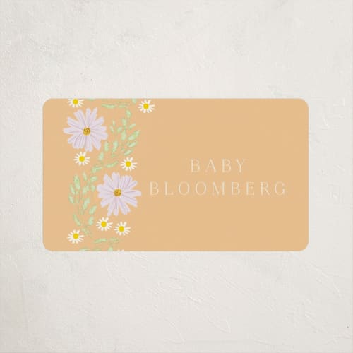 This is a apricot baby shower favor labels with standard by Baumbirdy called blooming baby frame printing on uncoated sticker paper in sticker