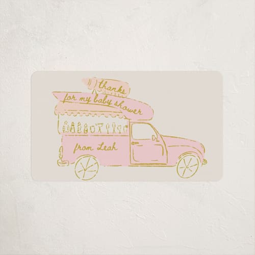 This is a blush baby shower favor labels with standard by Gwen Bedat called milk truck printing on uncoated sticker paper in sticker