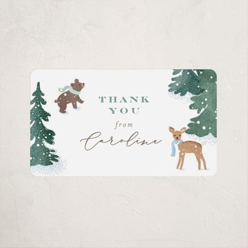 This is a sky baby shower favor labels with standard by Jennifer Wick called winter wonderland printing on uncoated sticker paper in sticker
