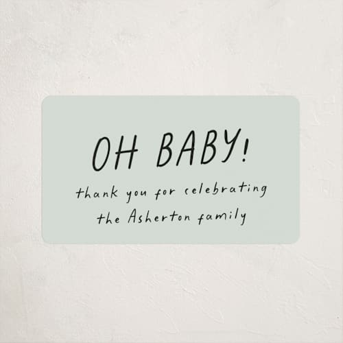 This is a mint baby shower favor labels with standard by Lea Delaveris called bring diapers printing on uncoated sticker paper in sticker