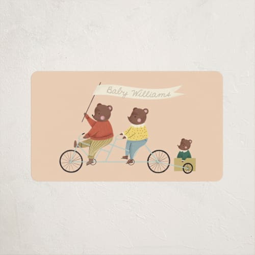 This is a peach baby shower favor labels with standard by Kiersten Garner called baby makes three printing on uncoated sticker paper in sticker