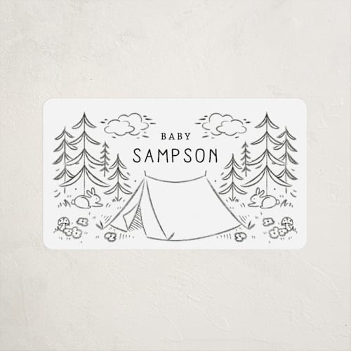 This is a moonstone baby shower favor labels with standard by Kiersten Garner called the adventure begins printing on uncoated sticker paper in sticker