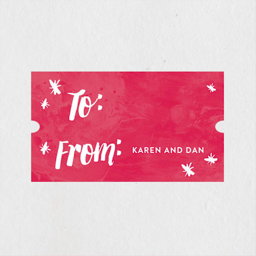 This is a fuchsia custom stickers with standard by Shari Margolin called jolly texture gift tag printing on uncoated sticker paper in sticker
