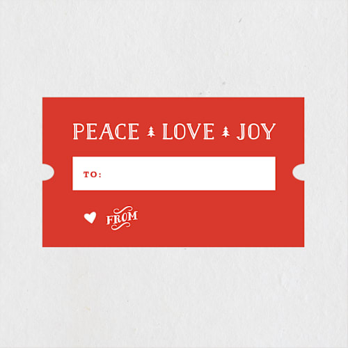 This is a holly custom stickers with standard by Carolyn MacLaren called peace love joy ticket printing on uncoated sticker paper in sticker