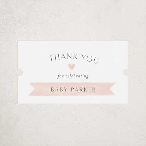 This is a blush baby shower favor labels with standard by Katherine Moynagh called disney's pooh and piglet printing on uncoated sticker paper in sticker