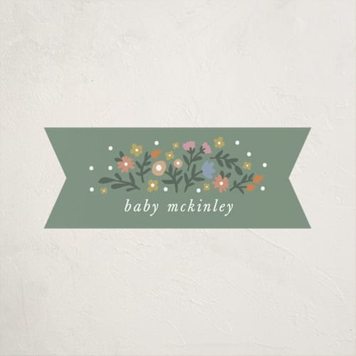 This is a garden baby shower favor labels with standard by Kelly Watkins called floral archway printing on uncoated sticker paper in sticker