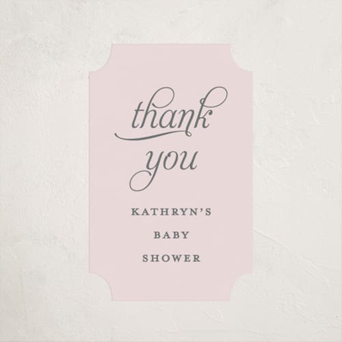 This is a rosy cheeks baby shower favor labels with standard by Carolyn MacLaren called border ribbon printing on uncoated sticker paper in sticker