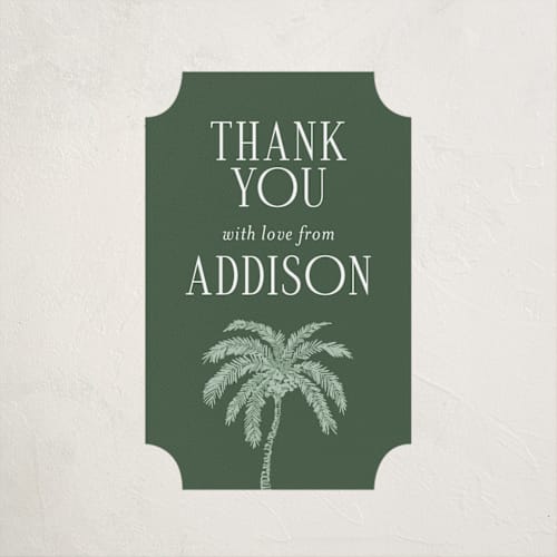 This is a palm baby shower favor labels with standard by Jenna Holcomb called safari printing on uncoated sticker paper in sticker