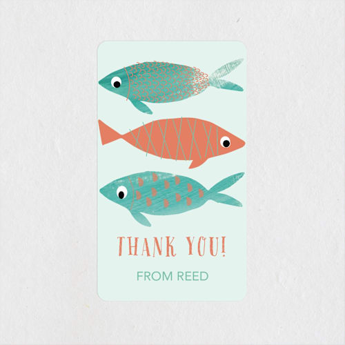 This is a papaya kids stickers with standard by Hallie Fischer called fin-tastic celebration printing on uncoated sticker paper in sticker