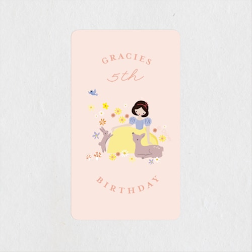 This is a peach kids stickers with standard by Angela Thompson called disney's snow white & forest friends printing on uncoated sticker paper in sticker