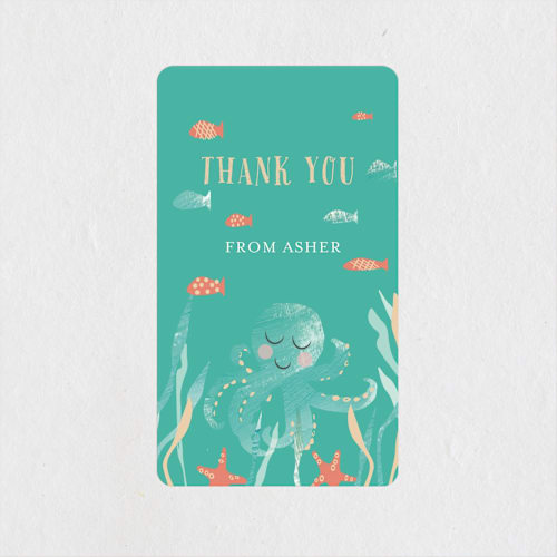 This is a caribbean coral kids stickers with standard by Hallie Fischer called birthday fishes printing on uncoated sticker paper in sticker