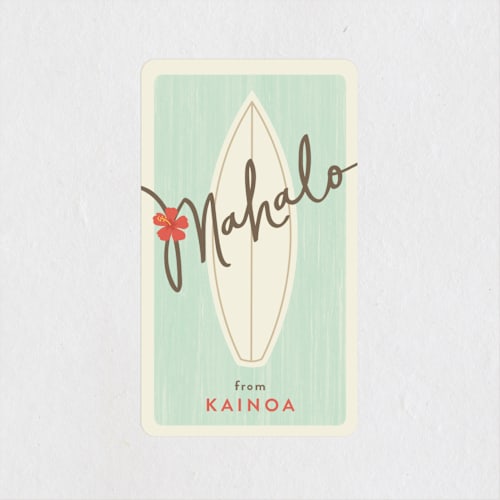 This is a seafoam custom stickers with standard by Lori James called surf mahalo printing on uncoated sticker paper in sticker