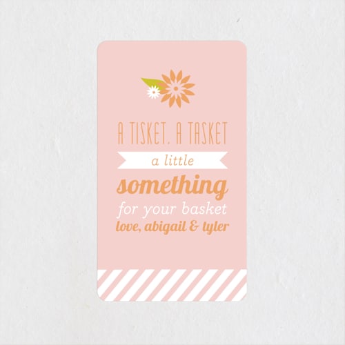 This is a sherbet custom stickers with standard by Laura Hankins called tisket a tasket printing on uncoated sticker paper in sticker