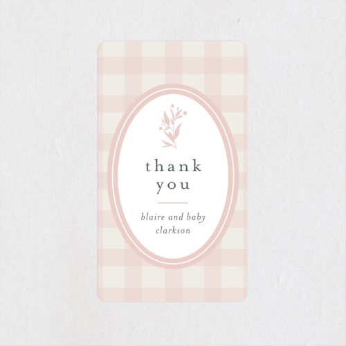 This is a ballet slipper baby shower favor labels with standard by Jessica Williams called delicate bloom printing on uncoated sticker paper in sticker