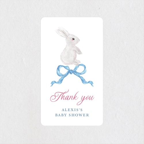 This is a cotton candy baby shower favor labels with standard by Cass Loh called bunny crest printing on uncoated sticker paper in sticker