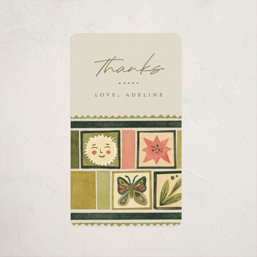 This is a creme baby shower favor labels with standard by Anastasia Makarova called fairytale ornament printing on uncoated sticker paper in sticker