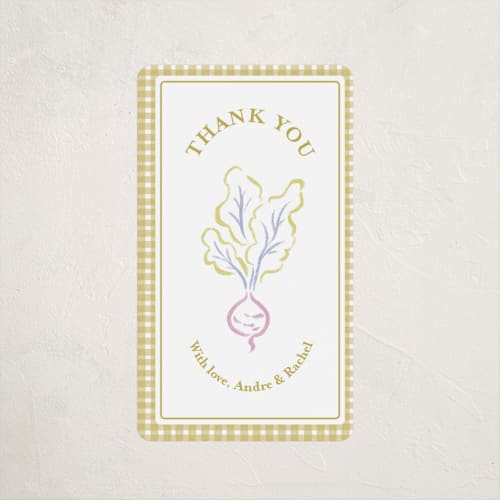 This is a olive baby shower favor labels with standard by Natalie Rae called veggie patch printing on uncoated sticker paper in sticker