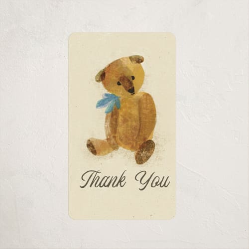 This is a glacier baby shower favor labels with standard by Kimberly Morgan called vintage teddy printing on uncoated sticker paper in sticker