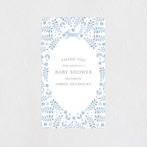This is a denim baby shower favor labels with standard by Hallie Fischer called foxy baby shower printing on uncoated sticker paper in sticker