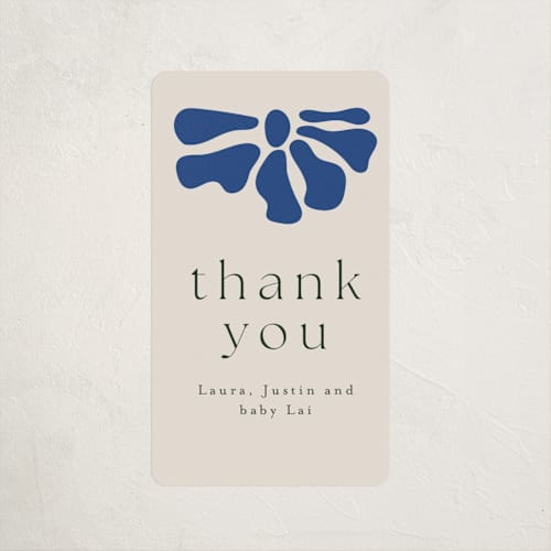This is a cobalt baby shower favor labels with standard by Joyce Pinheiro called modern bloom printing on uncoated sticker paper in sticker