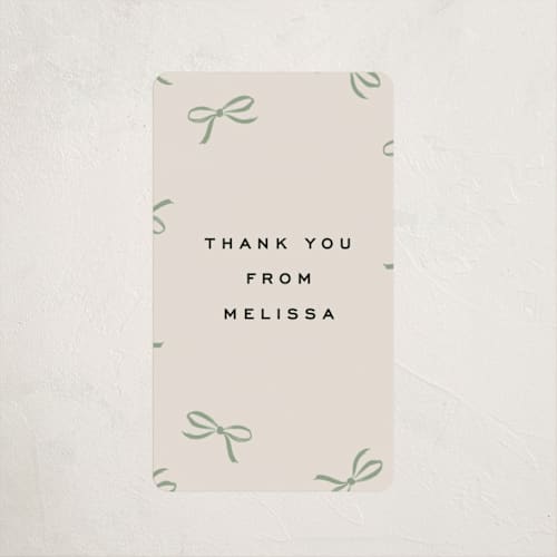 This is a pistachio baby shower favor labels with standard by Olivia Kanaley Inman called wrapped up printing on uncoated sticker paper in sticker