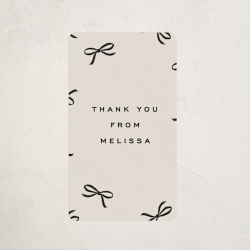 This is a ivory baby shower favor labels with standard by Olivia Kanaley Inman called wrapped up printing on uncoated sticker paper in sticker