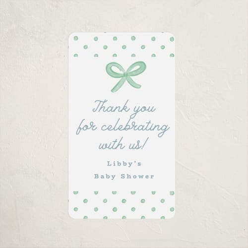 This is a blueberry baby shower favor labels with standard by Erin German called polka dot frame printing on uncoated sticker paper in sticker