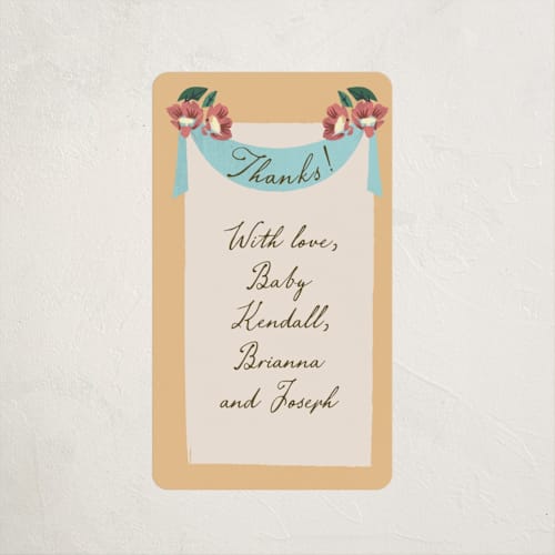 This is a citrus baby shower favor labels with standard by Ana de Sousa called house of love printing on uncoated sticker paper in sticker