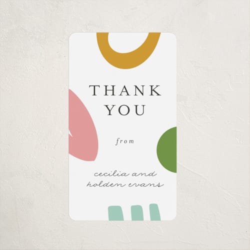 This is a rainbow baby shower favor labels with standard by Morgan Kendall called rainbow shapes printing on uncoated sticker paper in sticker