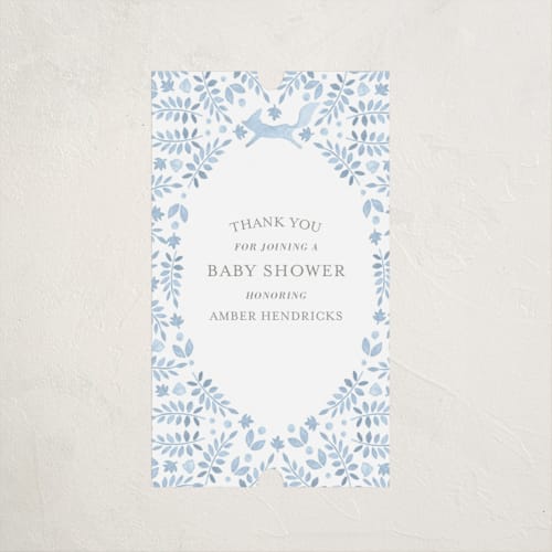 This is a denim baby shower favor labels with standard by Hallie Fischer called foxy baby shower printing on uncoated sticker paper in sticker