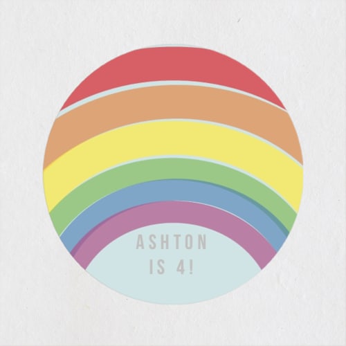 This is a soft teal kids stickers with standard by Angela Garrick called rainbow celebration printing on uncoated sticker paper in sticker