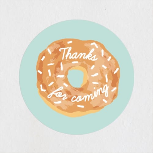 This is a blue sky kids stickers with standard by Shiny Penny Studio called donut miss the party printing on uncoated sticker paper in sticker