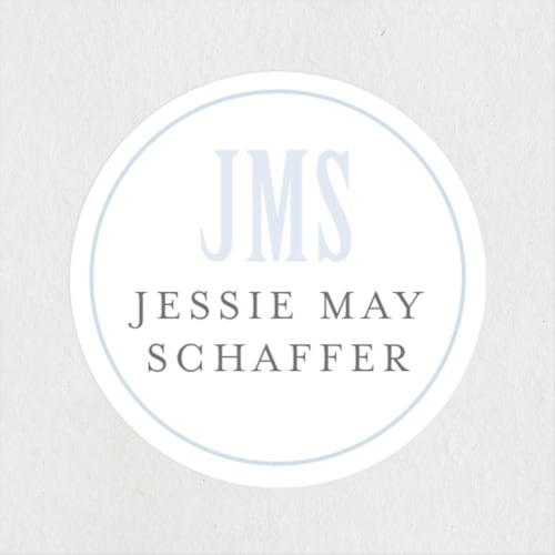 This is a sky name labels with standard by Erin Hodges called classic monogram printing on waterproof sticker paper in sticker
