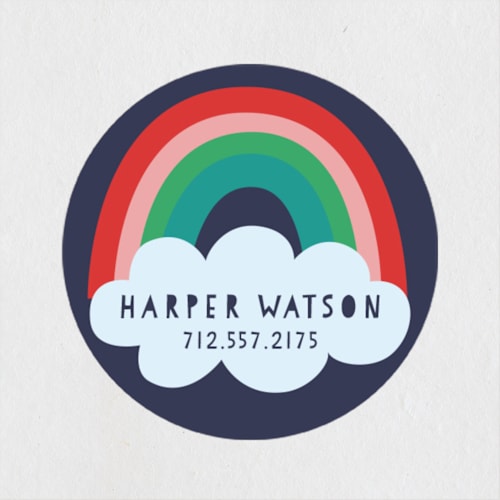 This is a indigo name labels with standard by Shirley Lin Schneider called pop of color printing on waterproof sticker paper in sticker