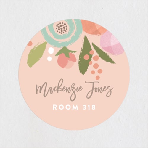 This is a peach name labels with standard by Jennifer Wick called blooming peonies printing on waterproof sticker paper in sticker
