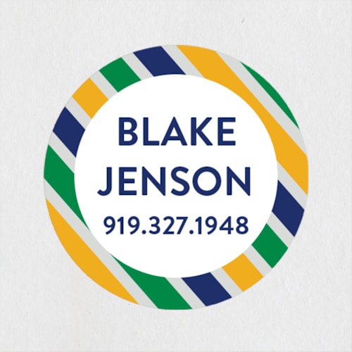 This is a seaweed name labels with standard by Jessica Ogden called preppy stripe printing on waterproof sticker paper in sticker