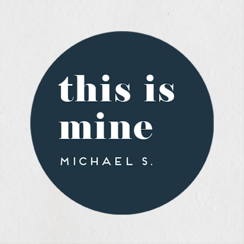 This is a navy name labels with standard by Amy Payne called we do this every year printing on waterproof sticker paper in sticker