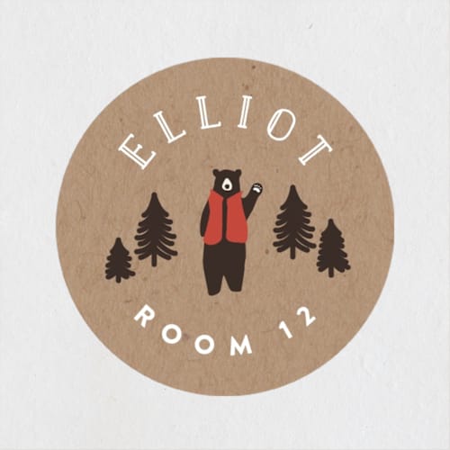 This is a cinnamon name labels with standard by Jennifer Wick called lumber bears printing on waterproof sticker paper in sticker