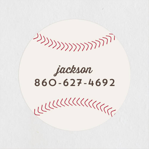 This is a dirt name labels with standard by Sarah DeWitt called home run printing on waterproof sticker paper in sticker