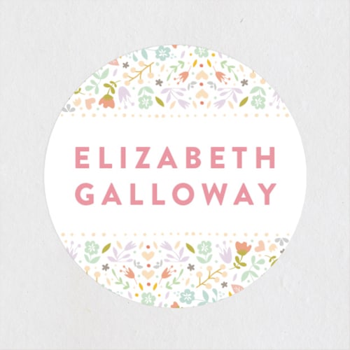 This is a cherry blossom name labels with standard by Phrosné Barwood called pretty floral frame printing on waterproof sticker paper in sticker