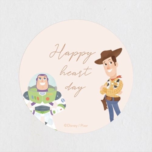 This is a taupe custom stickers with standard by Sabrin Deirani called disney and pixar's toy story friendship printing on uncoated sticker paper in sticker