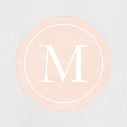 This is a blush custom stickers with standard by Stacey Meacham called classic monogram printing on uncoated sticker paper in sticker
