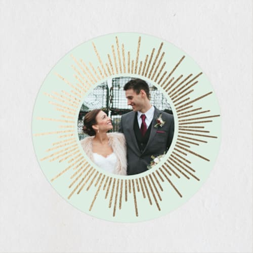 This is a mint custom stickers with standard by Itsy Belle Studio called sunburst printing on uncoated sticker paper in sticker