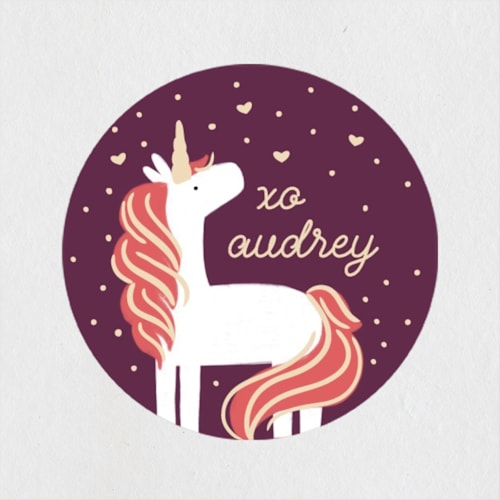This is a tangerine custom stickers with standard by JeAnna Casper called unicorn shine printing on uncoated sticker paper in sticker