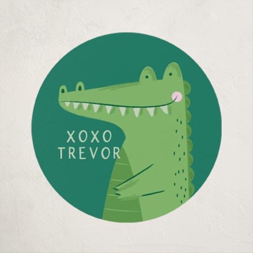 This is a pine custom stickers with standard by Kiersten Garner called smile crocodile printing on uncoated sticker paper in sticker