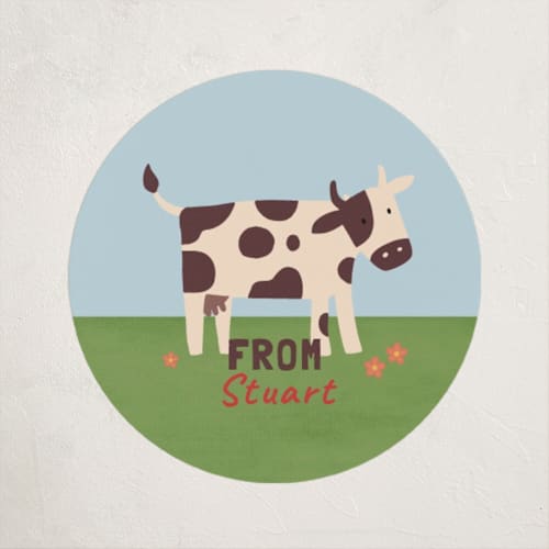 This is a brown cow custom stickers with standard by Sherley Ferreira called moo-velous friend printing on uncoated sticker paper in sticker