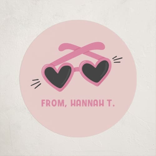 This is a bubblegum custom stickers with standard by Olivia Goree called heart eyes sunglasses printing on uncoated sticker paper in sticker